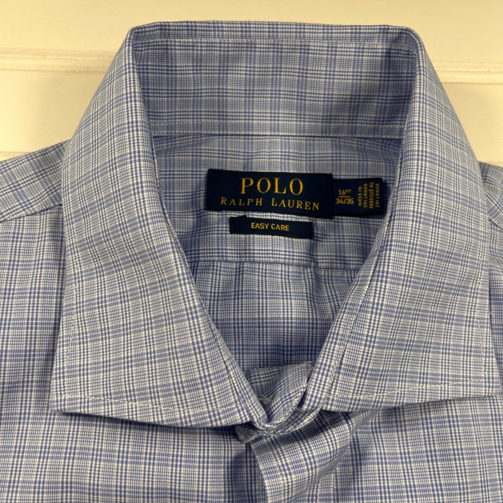 Polo Ralph Lauren Easy Care Button Down Shirt Mens 16.5 34/35 Blue Micro Check